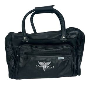 Bon Jovi 80's VIP Black Leather Duffle Overnight Travel Bag Rock N Roll Vintage